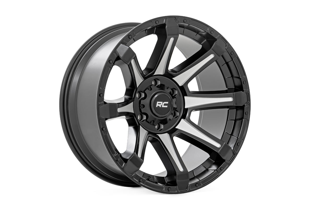 Rough Country 81 Series Wheel | One-Piece | Semi Gloss Black w/machined spokes | 20x9 | 8x180 | 0mm