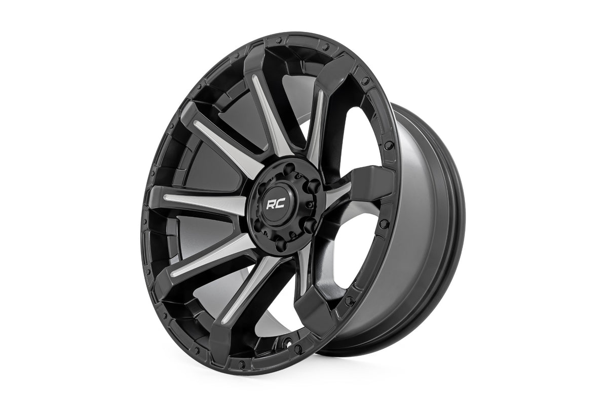 Rough Country 81 Series Wheel | One-Piece | Semi Gloss Black w/machined spokes | 20x9 | 8x180 | 0mm