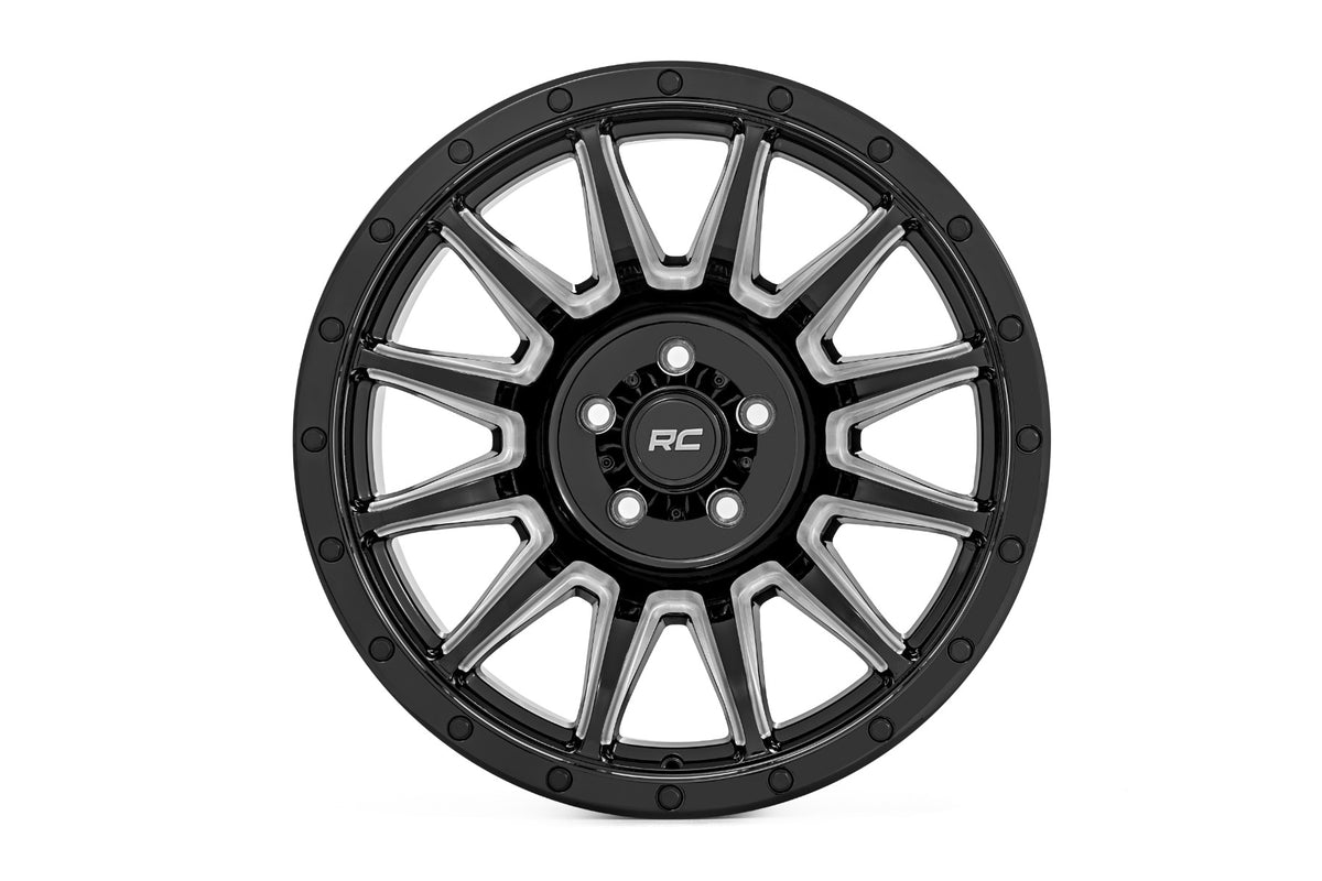 Rough Country 90 Series Wheel | One-Piece | Gloss Black w/machined spokes | 18x9 | 6x5.5 | 0mm