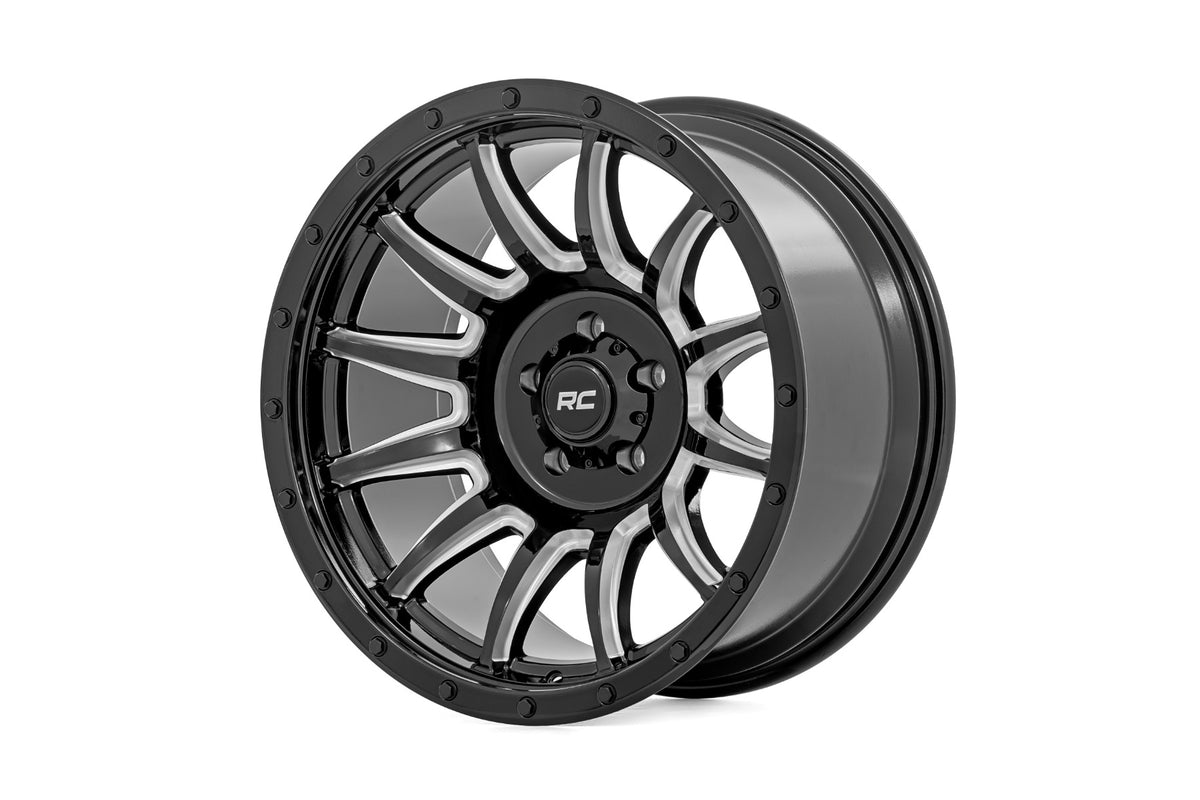 Rough Country 90 Series Wheel | One-Piece | Gloss Black w/machined spokes | 18x9 | 6x5.5 | 0mm