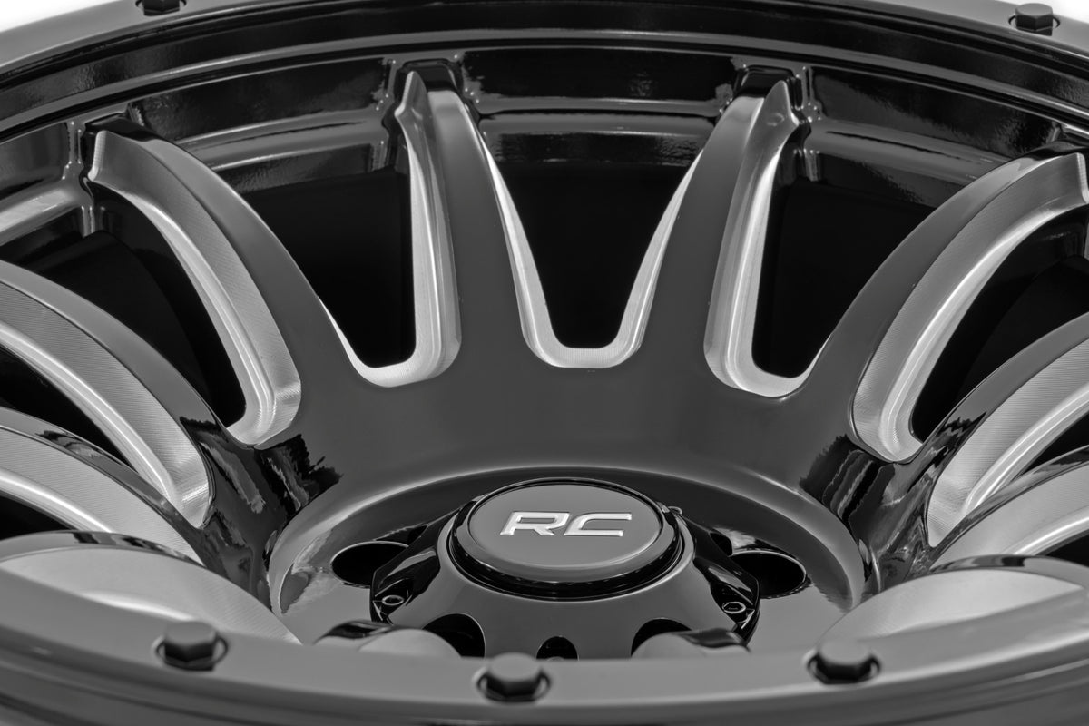 Rough Country 90 Series Wheel | One-Piece | Gloss Black w/machined spokes | 18x9 | 6x5.5 | 0mm
