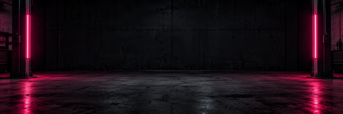 Dark garage with pink accent lighting