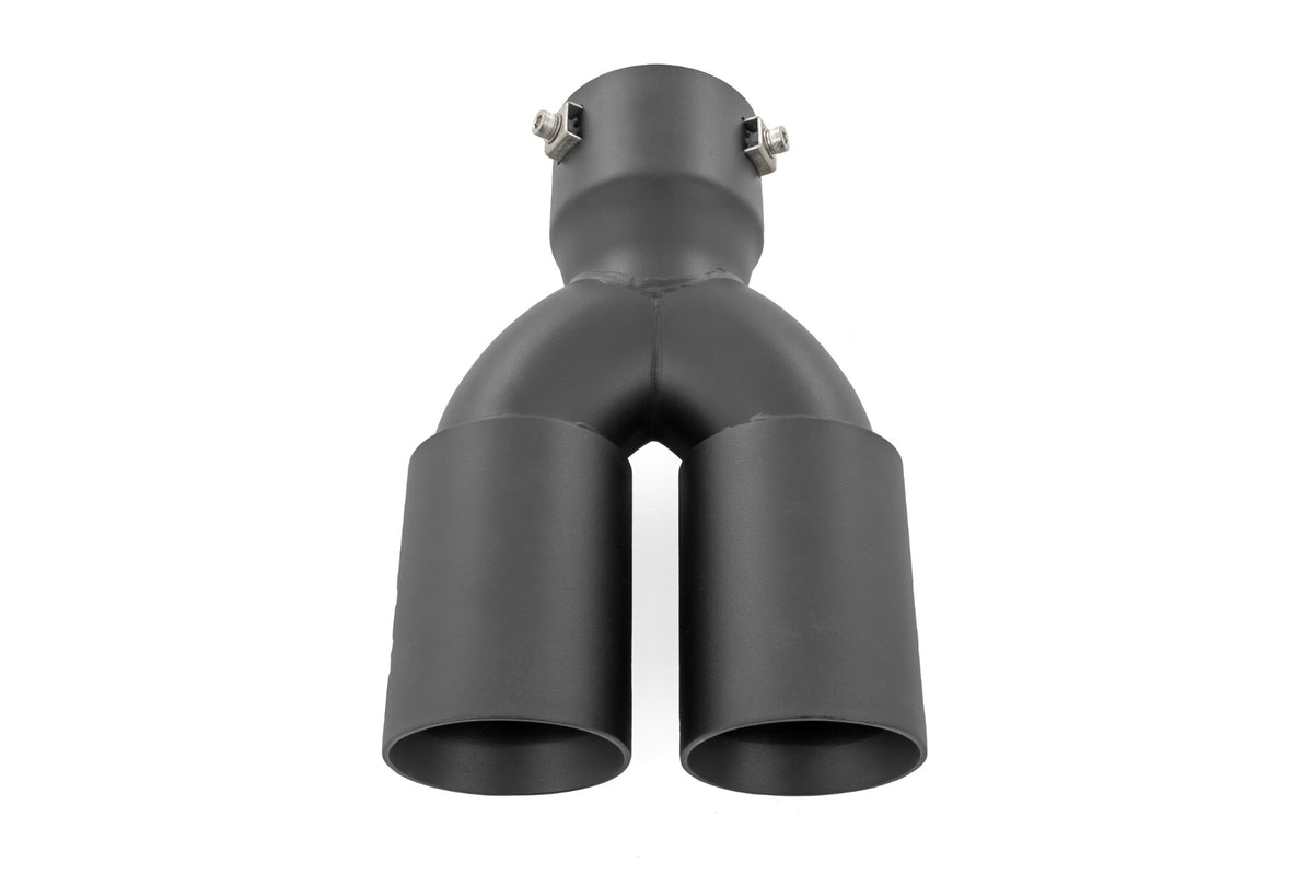 Exhaust Tip | Black | Red RC Logo | 2.5-3 Inch Pipe Single Inlet | Dual Outlet